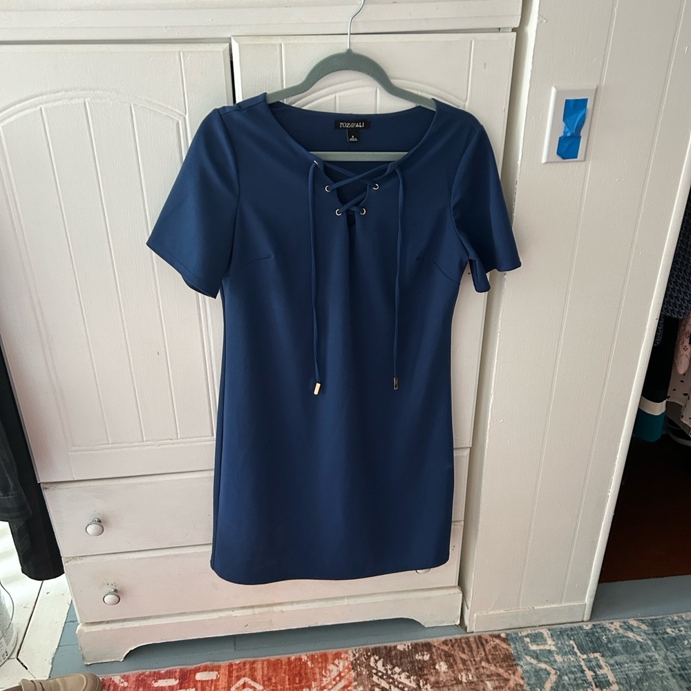 Roz & Ali Deep Blue Lace-Up Mini Dress